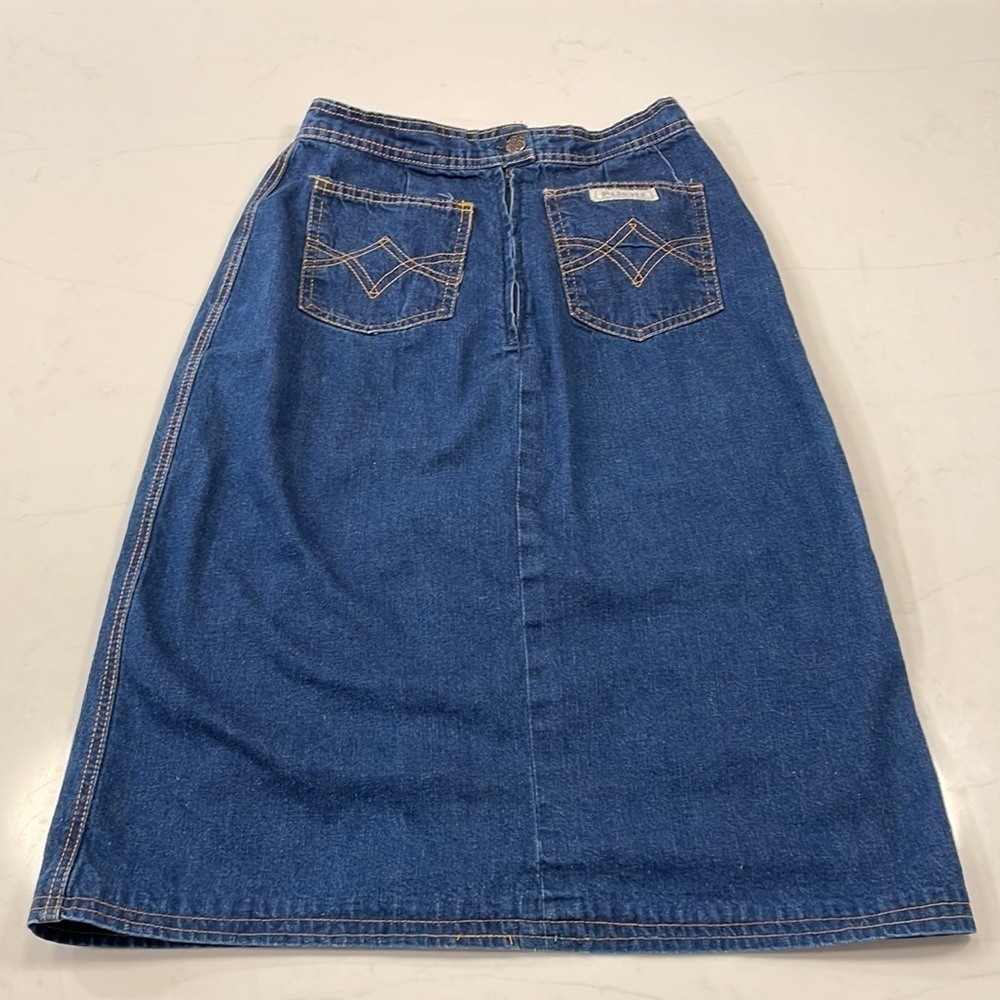 Retro Denim Midi Skirt Pliers Jean Pocket High Blue Mom VTG Classic Western